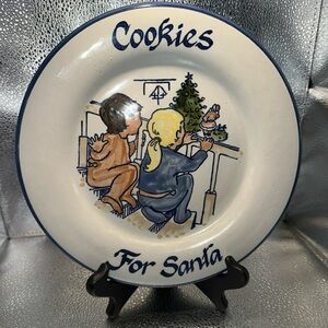 Louisville Stoneware Cookies for Santa Boy Plate Christmas Made In KY 9.25”